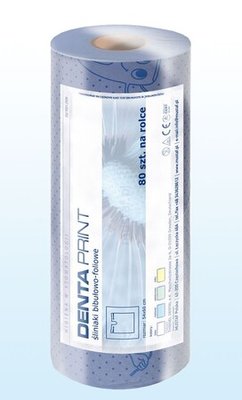 Śliniaki wiązane Denta-Print niebieskie 54x60cm rolka 80szt. Mustaf bibulowo-foliowe z nadrukiem