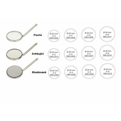 Zubní zrcátko, ploché, 12 ks v balení - č. 6, průměr 26 mm