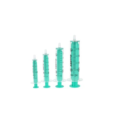 duoNEX - jednorázová stříkačka, sterilní - 2dílná, luer, 2ml, zelený píst, sterilní