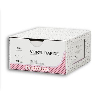 Ethicon Vicryl Rapide 4/0 75cm igła 16mm 3/8 koła konw. tnąca kosmetyczna 12szt/opak. W9918 szew wchłanialny