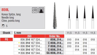 Edenta 859L - diamantové nástroje, dlhá ihla - 5 ks