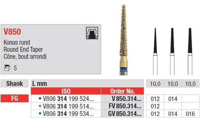Edenta V850 - DiaCut diamantové nástroje, extra dlhý kužeľ s oblým koncom - 5 ks