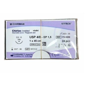 ŠITÍ Chirlac braided violet vstřebatelné EP 1,5 USP 4/0 DS15 1x75cm 24 ks