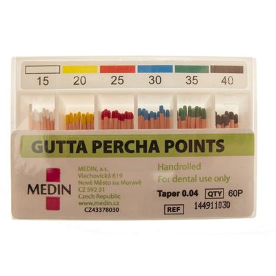 Čepy guttaperč. kužel 0.06 set 015-040; kalibrované 60ks