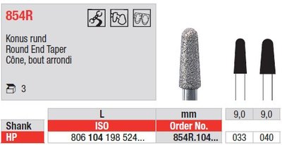 Edenta Lab 854R - Round End Taper, diamantové nástroje - 3 ks