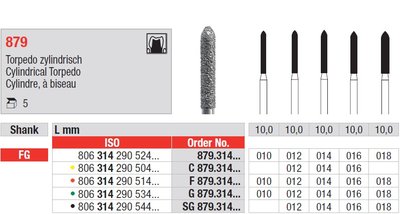 Edenta 879 - diamantové nástroje, dlhé valcovité torpédo - 5 ks