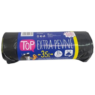 Sáček do koše s páskou LDPE TOP 35 l, 15 ks/role, černý