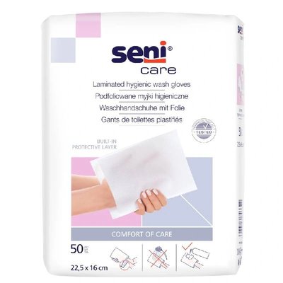 Seni Care jednorázové mycí žínky pro dospělé s fólií, 50 ks
