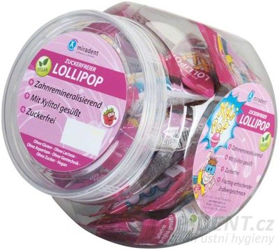 Miradent XyliPop lízátko s příchutí jahod, 25ks