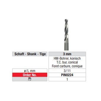 Vrták pro vodící čepy P224 kónický 1ks