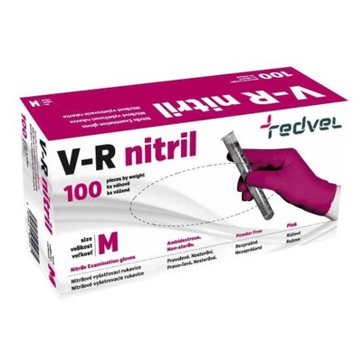 Jednorázové nepudrované ochranné nitrilové rukavice V-R růžové, balení 100 ks, vel. L