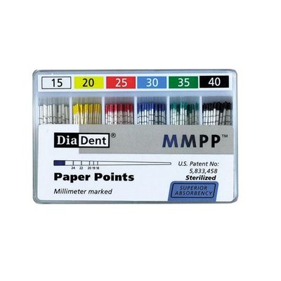 Kalibrované papírové čepy 15-40 DiaDent 0,2, sada 200 ks