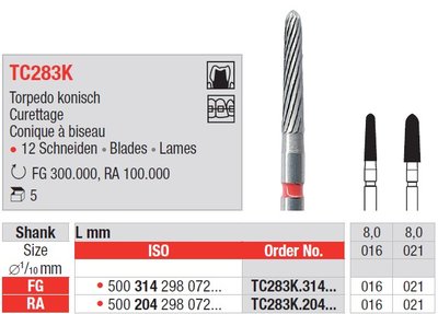 Edenta TC283K - dokončovacie karbidové nástroje, dlhé kónické torpédo - 5 ks