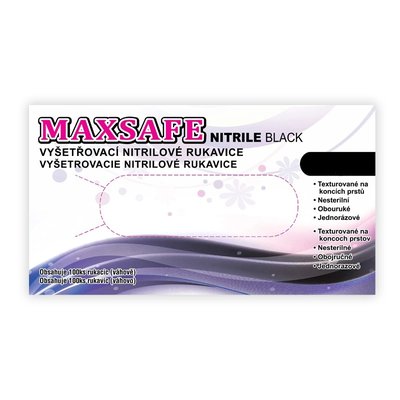 Vyšetřovací rukavice Maxsafe nitril, nepudrované, černé, 100 ks - XL