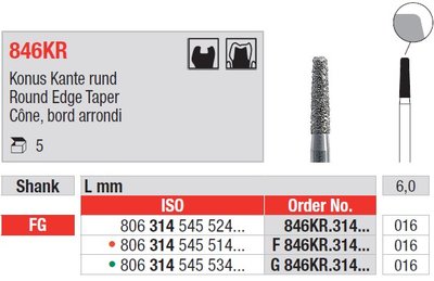 Edenta 846KR - diamantové nástroje, krátky kužeľ s oblým okrajom - 5 ks
