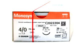 Monosyn 4/0 (1,5) 70cm igła 19mm 3/8koła V (DS19) 36szt/opak. szew wchłanialny fioletowy glikonatowy