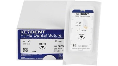 KEYDENT PTFE - Packung 12 Stück 50 cm, Edelstahl, DS-15, USP 2/0
