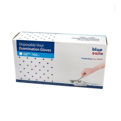 Vyšetřovací rukavice Blue Sail vinyl, nepudrované, 100 ks