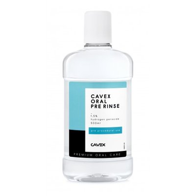 Cavex Oral Pre Rinse – 6 x 500 ml (ústní voda s 1,5% stabilizovaným peroxidem vodíku k výplachu před výkonem), (doporučené skladování při teplotě 4 - 10 °C)
