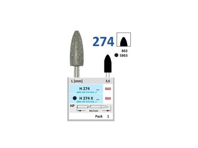 HORICO diamantový brousek - plamínek, H274 - Parameter_0: normal, Parameter_1: Průměr 6,0mm (060)