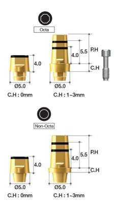 MEGAGEN OS EZ Post Abutment ø5.0 - C=1.0, PH=4.0, octa