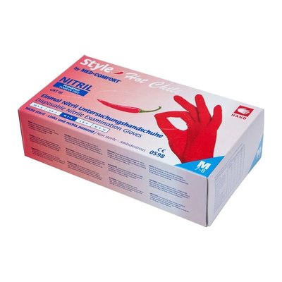 Vyšetřovací rukavice Style nitril, nepudrované, Hot Chili, 100 ks
