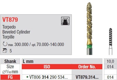 Edenta VT879 - Turbo DiaCut diamantový nástroj, torpédo - 5 ks