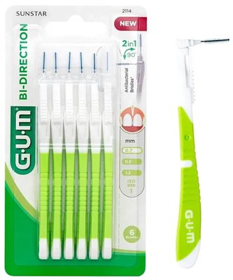GUM Bi-Direction 0,7 mezizub. kartáčky 6ks - bílé (zelené)