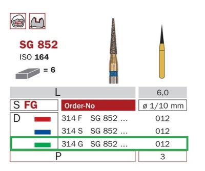 Diaswiss SG 852 zelená, 6ks/balení - 012 mm