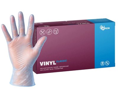 Vinylové rukavice VINYL CLASSIC 100 ks, nepudrované, modré, 4.8 g