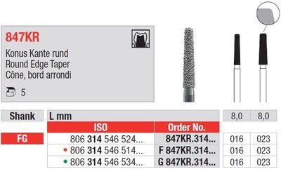 Edenta 847KR - diamantové nástroje, kužeľ s oblým okrajom - 5 ks