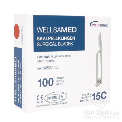 Wellsamed skalpelové nerezové čepelky fig. 15C, 100 ks