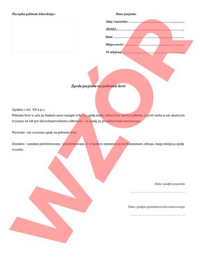 Zgoda pacjenta na pobranie krwi 50 szt.