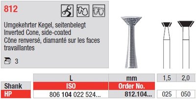 Edenta Lab 812 - Inverted Cone, side-coated, diamantové nástroje - 3 ks