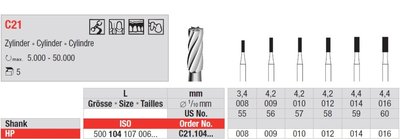 Edenta Lab C21 - TC nástroje, Cylinder - 5 ks