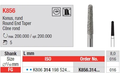 Edenta K856 - diamantový nástroj na separáciu koruniek, kužeľ - 5 ks