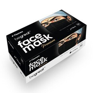 Maseczki Begreat IIR, 3-warstwowe, hipoalergiczne – jet black – 50 pcs