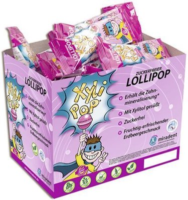 Miradent Xylipop - dentální lízátka, 25ks jahoda
