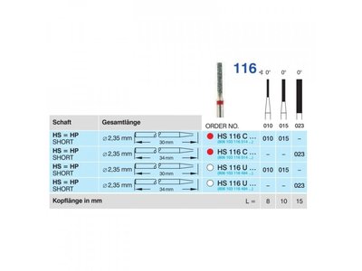 HORICO diamantový brousek - cylindr, HS116, průměr 2,3mm, jemná