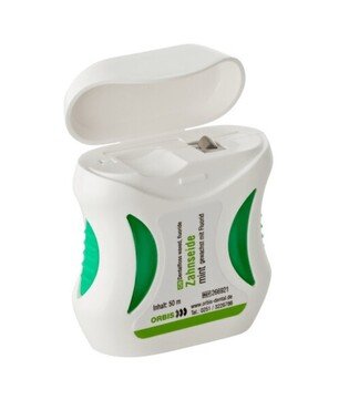 ORBIS Nić dentystyczna woskowana miętowa rolka 50m (z poliamidu 6,6; w pudełku z ostrzem)