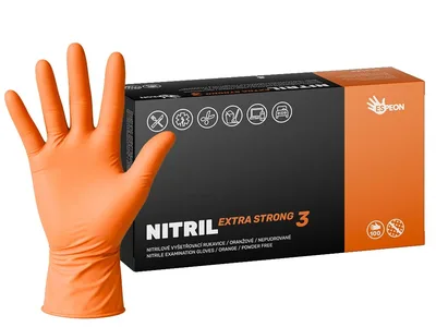 Nitrilové rukavice NITRIL EXTRA STRONG3 100 ks, nepudrované, oranžové, 5.4 g - Velikost: S