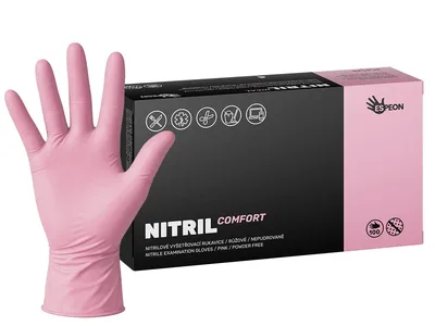 Nitrilové rukavice NITRIL COMFORT 100 ks, nepudrované, růžové, 3.8 g - Velikost: M