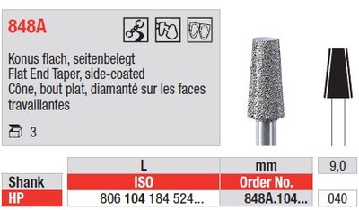 Edenta Lab 848A - Flat End Taper, side-coated, diamantový nástroj - 3 ks