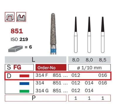 Diaswiss 851 červená, 6ks/balení - 012 mm