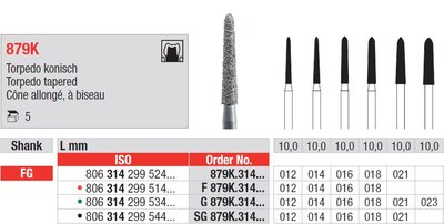 Edenta 879K - diamantové nástroje, extra dlhé kónické torpédo - 5 ks