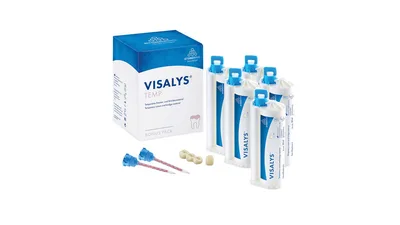 Visalys® Temp - Bonus pack 5 x 50 ml Kartusche A3, 15 Mischkanülen blau-orange