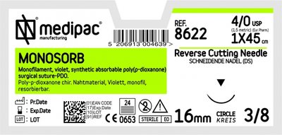 MEDIPAC MONOSORB - USP 4/0, EP 1.5, jehla řezná 3/8