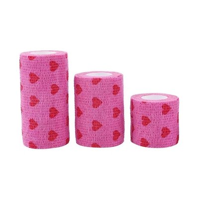 Kohesivní bandáž bez latexu, elastická, růžová se srdíčky, 1 ks - 5 cm x 4,5 m