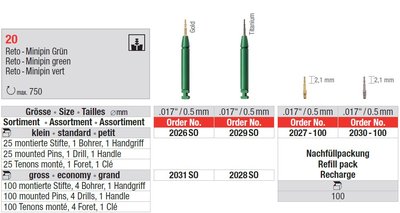 Edenta 20 - zelené mini-retenčné piny - 100 ks alebo Set