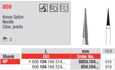 Edenta Lab 859 - Needle, diamantové nástroje - 3 ks